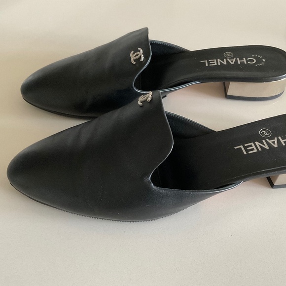 CHANEL Shoes - Chanel Black Leather Mules Size 41